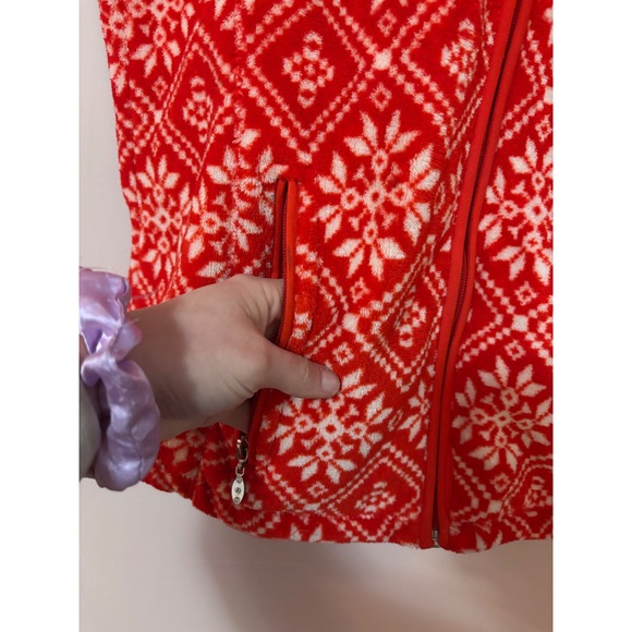 French Laundry Red Snowflake Fleece Vest‎ Women's Size L Full Zip Pockets - Picture 5 of 7